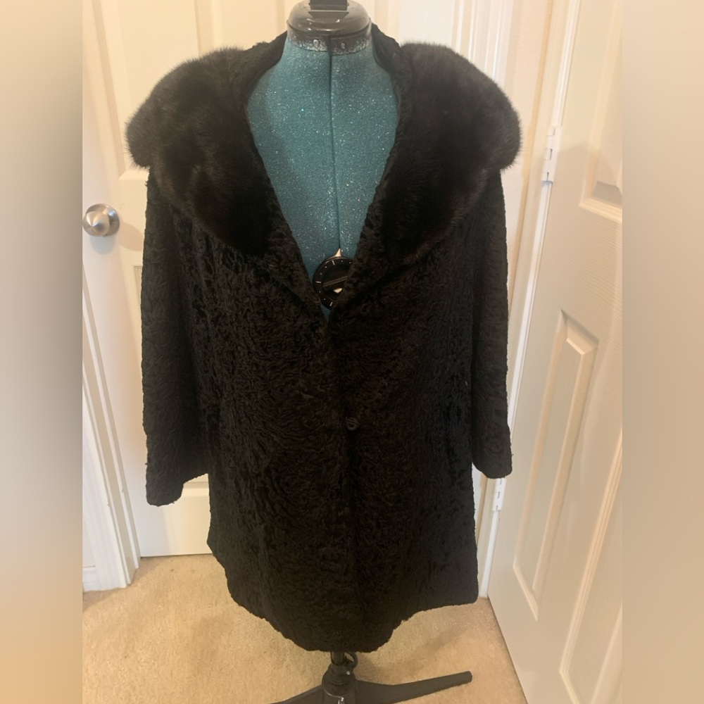 Vintage Mob Wife Persian Lamb Shearling with fur collar